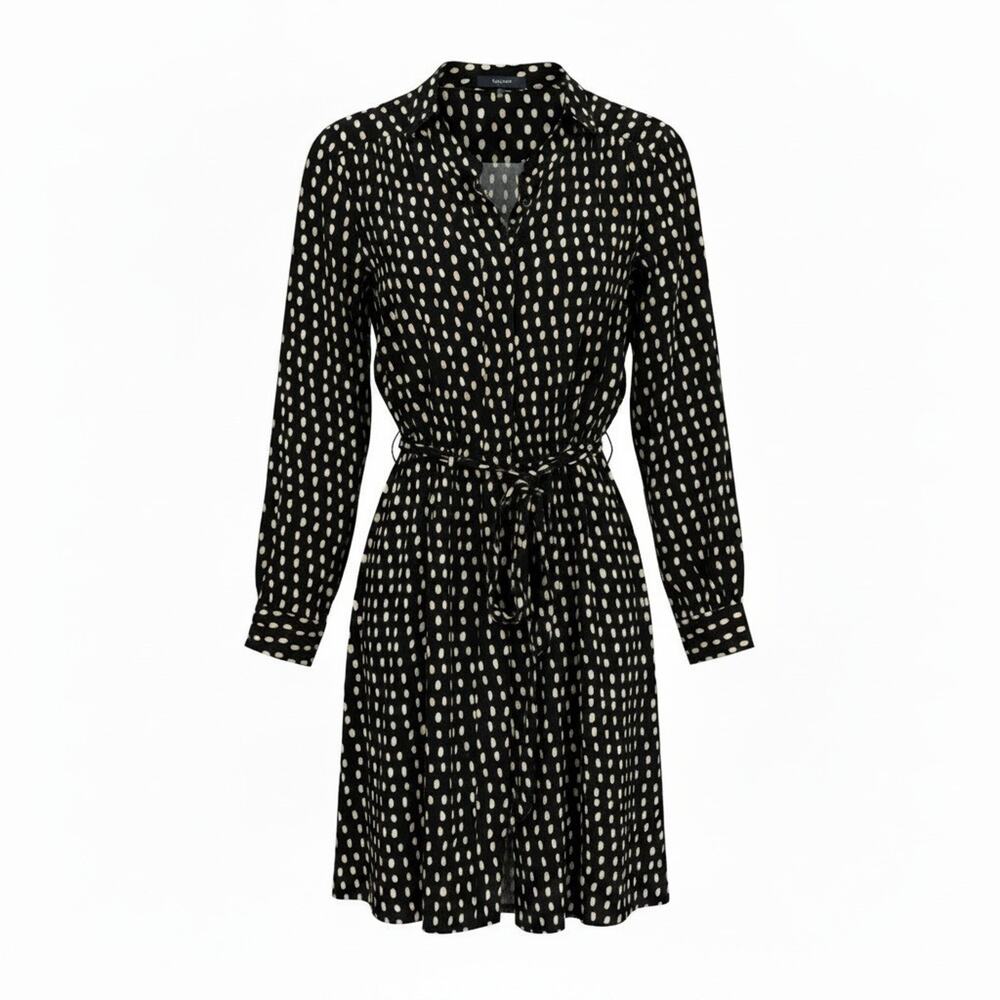 Madewell Black White Lightweight Figure Flattering Polka Dot Belted Midi Dress S - Picture 2 of 11